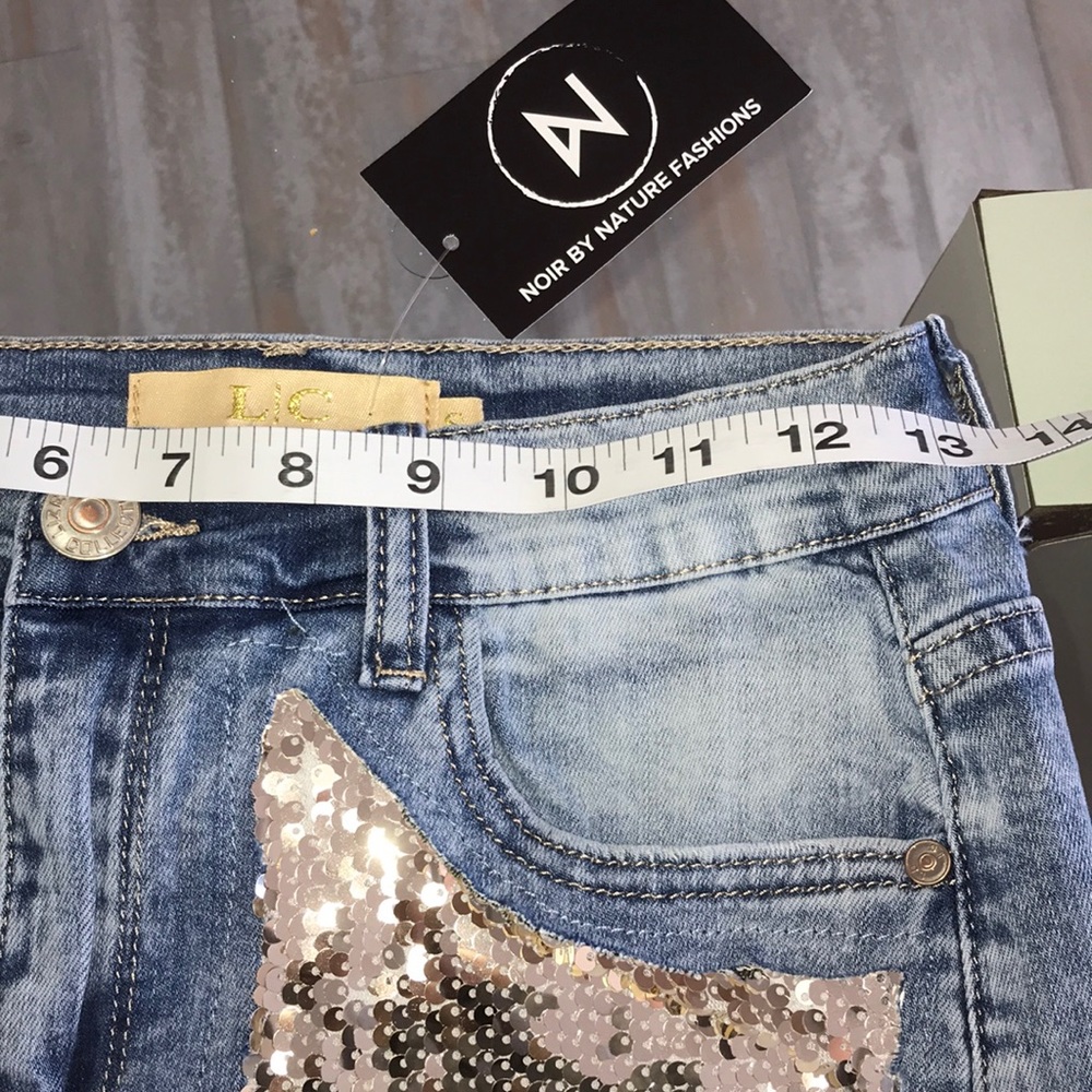 Silver Sequin Denim Shorts  LC Lizette Collection - Picture 4 of 7